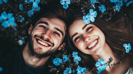 Couple in garden field with flowers,wedding concept.