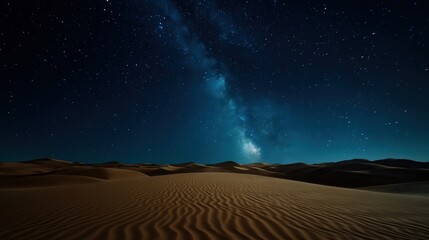 a breathtaking view of the milky way arches over serene desert dunes, with starry sky highlights off