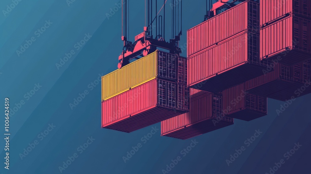 Vector image of an industrial crane lifting several containers for ...