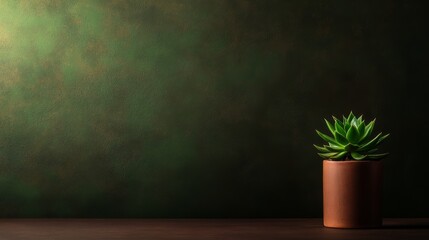Poster - A beautiful succulent plant stands in a terracotta pot, illuminated by dramatic lighting that highlights its textures against a muted earthy backdrop, creating a calming atmosphere
