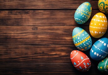 Canvas Print - Easter Eggs Wood Background.