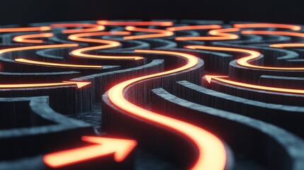 Wall Mural - a maze with glowing arrows guiding the way, each turn representing a step in the sop that leads to s