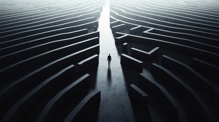 Wall Mural - a maze with no exit, where a figure is endlessly wandering, the cycle of burnout and feeling trapped