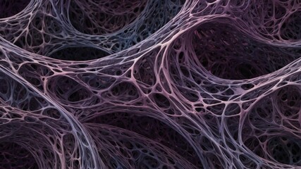 Poster - Abstract organic shapes and structures in shades of purple and pink, resembling neural network or biological cells