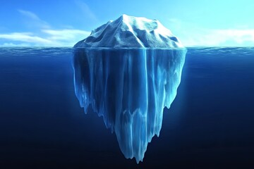 Wall Mural - a large iceberg floats in a deep blue ocean with only a small portion visible above the waterline.