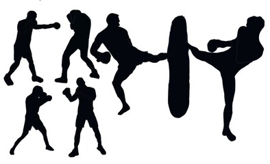 silhouette person. Boxing silhouettes. Boxing set silhouette illustration. Set of boxing Silhouette . Hand drawn black silhouettes. male.
