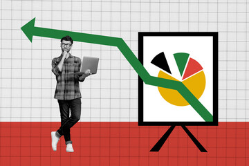 Poster - Collage artwork sketch of business confident man working analyzing graphic diagram trading concept isolated on drawing background