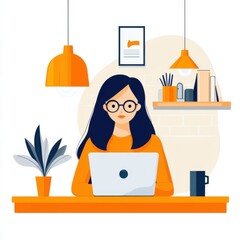 Poster - a young professional sits at her kitchen table with a laptop open, reviewing her personal budget goa