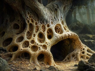 Canvas Print - A Mystical Cave Formed Within a Tree Trunk