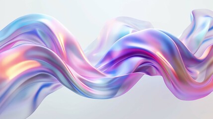 Poster - Iridescent foil swirled sheet on white background image. Futuristic decor 3d illustration wallpaper picture backdrop. Sci fi backdrop concept for business presentation corporate