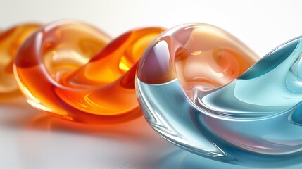 Poster - Shiny decorative element of of color plastic 3d rendering image. Glass material smooth curved artwork background wallpaper colorful realistic. Creative composition concept idea