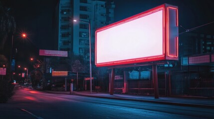 Wall Mural - Neon Billboard in Cityscape