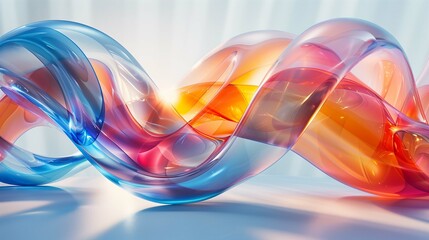 Aufkleber - Sparkling glass waves with gradient color 3d rendering image. Curved artwork made of translucent plastic background wallpaper colorful realistic. Stylish item concept idea