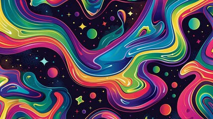 Poster - outer space with colorful waves and stars background image. cosmic landscape 2d illustration wallpap