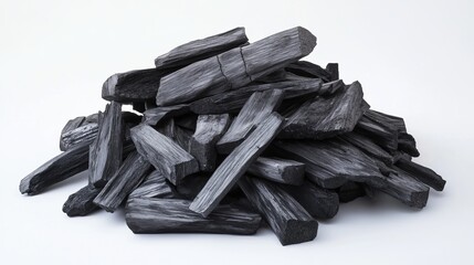 Wall Mural - Pile of natural black charcoal for drawing on white background