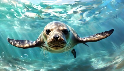 Sticker - Detailed illustration of a realistic seal in a natural habitat