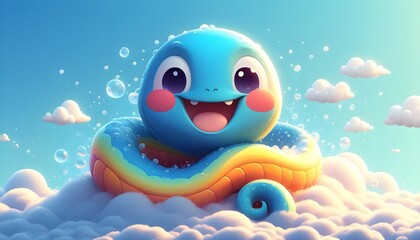 Wall Mural - Playful 3D Cartoon Snake with Vibrant Colors and Expressive Features