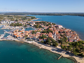 Aerial drone photo of the coastal town of Novigrad in Istria, Croatia.