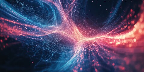 Poster - modern digital abstract 3d background with swirling light trails and interconnected global networks 