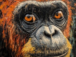 Wall Mural - Intense Gaze of an Orangutan: A Close-Up Painting