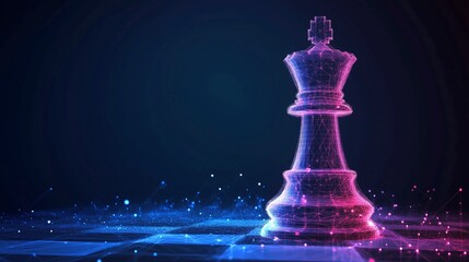 Futuristic Chess King with Digital Neon Network