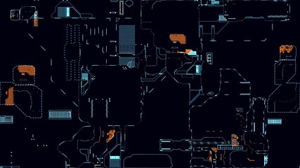 Poster - Printed circuit board. Visualization of printed circuit board processor chip, digitalization of neural networks and cloud computing. Digital pulses transmit data. Electronic circuit board operation te