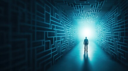 Wall Mural - navigating the maze of sales: a figure navigating through a maze with walls made of sales graphs and