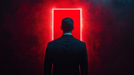 Sticker - A man in a suit stands in front of a red door