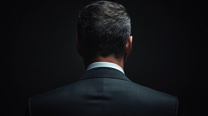 Poster - A man in a suit is standing in front of a dark background