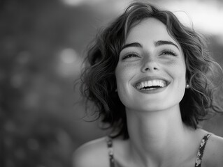 Sticker - Smiling Woman Portrait - Black and White Photography