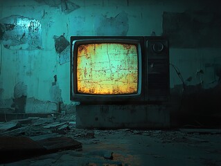 Canvas Print - Vintage Television in an Abandoned Room