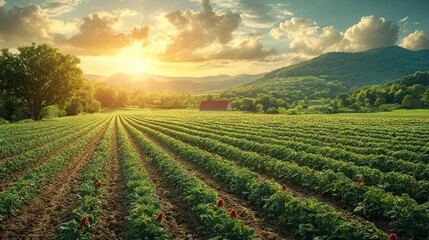 Poster - Scenic Sunset Over a Field