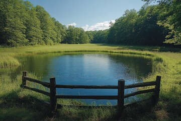 Sticker - Tranquil Pond in a Lush Forest