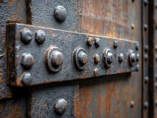 Poster - Close Up of Rusted Metal Door Hinge with Industrial Details