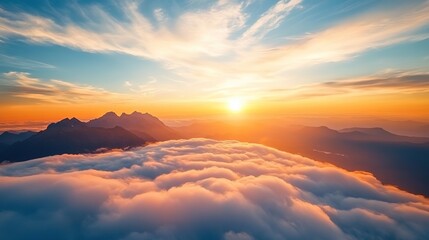 Sticker - Breathtaking Sunset Over Mountain Clouds