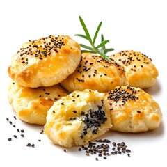 Poster - Traditional Israeli pastry Bourekas with cheese on white background with copy space.  