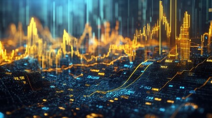 Poster - Gold stock chart displaying growth in the gold mining industry, with vibrant lines and indicators tracking the financial market.
