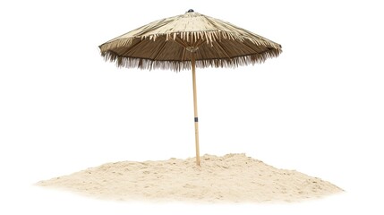 Wall Mural - Parasol Stuck in Sand on Beach, Isolated on White Background 