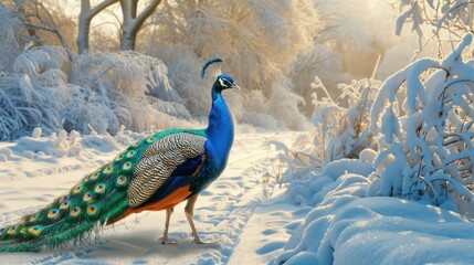 Canvas Print - Peacock in Winter Wonderland