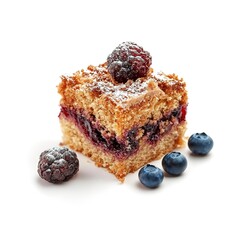 Wall Mural - Homemade cake with souffle cream and blueberry jam isolated on white background.  