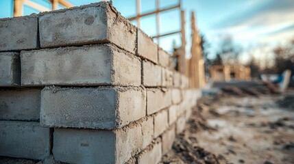 Wall Mural - stack of concrete foundation blocks with price tags attached. partially constructed foundation wall 