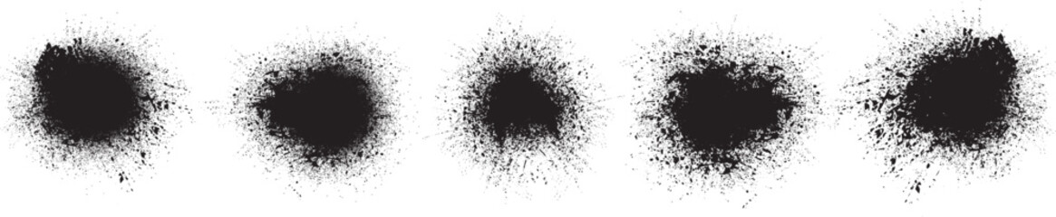 Poster - Collection of ink splashes for explosion effect .Set of Black Spray paint effect. Place stains and splats in this pack over any object to create grunge effect .Spray paint drips .abstract vector.