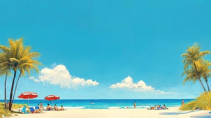 Canvas Print - Serene Beach with Palm Trees and Bright Blue Sky