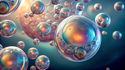 Poster - Beautifully colored spheres appear to float in space, each reflecting light in unique ways, creating a stunning abstract visual. The background softly blurs, enhancing the focus