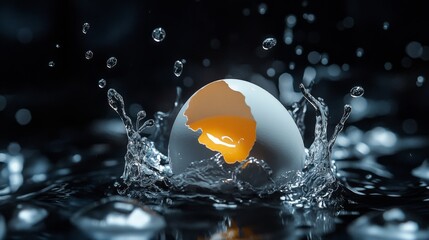 Poster - Egg splash in water, dynamic motion and liquid impact. Creative food photography concept