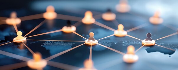 Poster - Digital Network of Connected People with Glowing Lines
