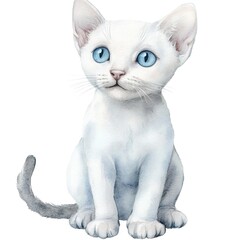 Sticker - White cat, watercolor illustration isolated on white background  