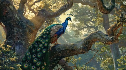 Canvas Print - Peacock in the Enchanted Forest