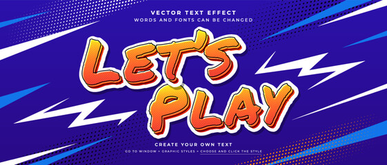 Fototapete - Lets play games text effect on comic style background, vector graphic style