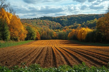 Canvas Print - Autumnal Landscape with Ploughed Field